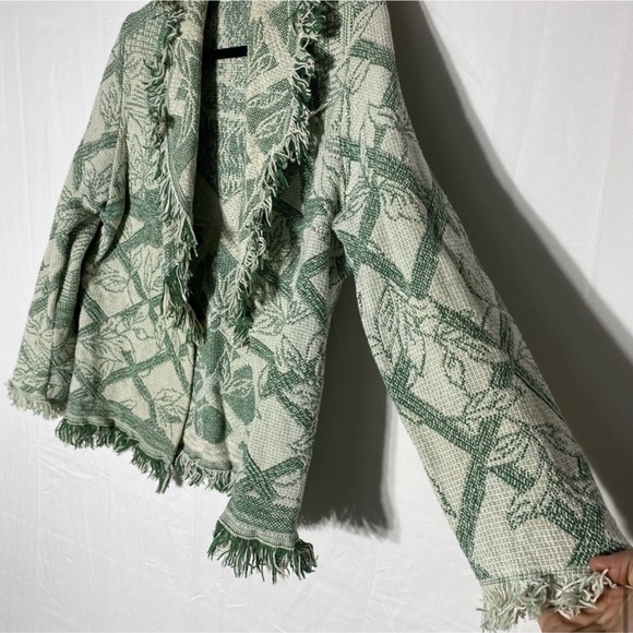 Vintage 90s Green Cream Tapestry Jacket M - Picture 10 of 13